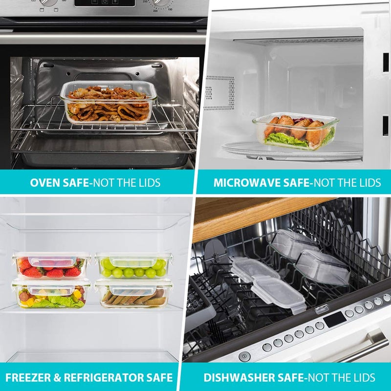 Bayco 6 Pack Glass Meal Prep Containers, Glass Food Storage Containers with Lids, Airtight Lunch Bento Boxes, Leak Proof (6 lids & 6 Containers) - Image 3